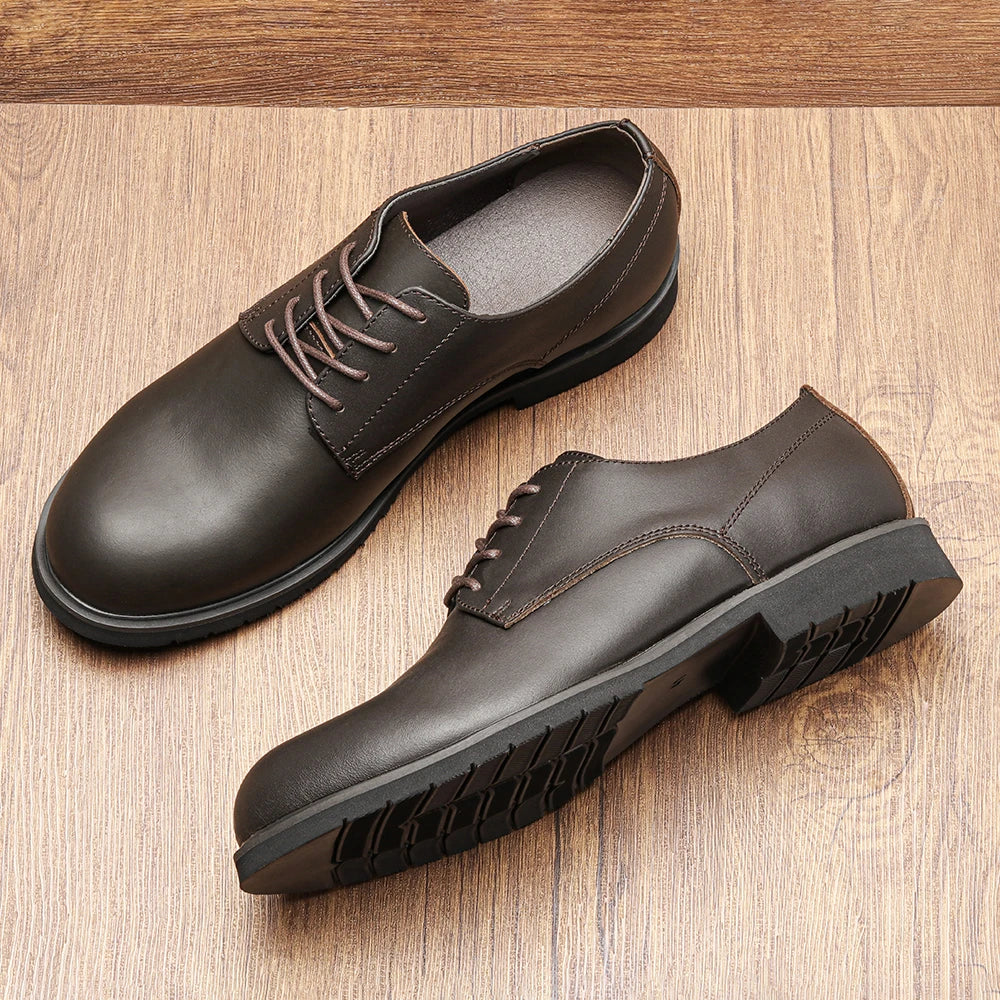 Genuine Leather Men Derby Shoes Ultralight Comfortable Fashion Men Casual Shoes Black Men Leather Shoe