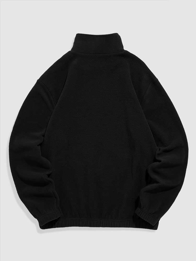 Riolio Hoodie for Men Fuzzy Polar Fleece Sweatshirt Letter Embroidered Turtleneck Streetwear Pullover Winter Unisex Zipper Sweats