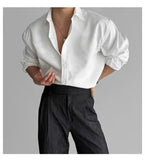 Riolio Lapel Pit Stripe Texture Long Sleeve Shirt Men's Casual Business Shirt High-end Drapery Light Versatile Top Male Blouse