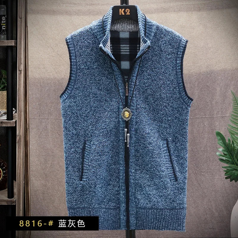Riolio Atutumn and Winter New Men's Sweater Cardigan Knitting Vest Dailywear Warmth Thickened Zipper Jacket Waistcoat Male Streetwear
