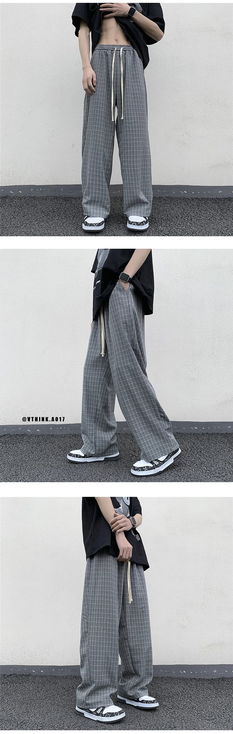 Riolio Summer/Autumn Plaid Pants Men Loose Casual Straight Trousers for Male/Female Harajuku Hip-hop Streetwear Wide-leg Mopping Pants