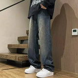 Riolio Fashion Men Straight Leg Work Wear Jeans Male Classic Vintage Outside Casual Denim Pants Daily Simple Streetwear Denim Trousers