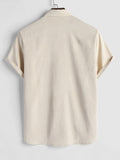 Riolio Two Piece Outfits for Men Casual Basic Solid Corduroy Short Sleeves Button Up Shirt with Drawstring Shorts Set Z5092646