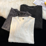 Riolio Ripped T-shirts Men Hole Y2k Tops Streetwear Summer O-neck Clothing Hip Hop Fashion Teens American Retro Vintage Футболки Baggy