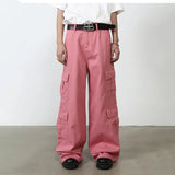 Riolio Pink Cargo Jeans Pants Men Oversize Wide Leg Denim Trousers Male Loose Casual Japanese Streetwear Hip Hop Pocket