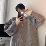 Riolio Hip hop street fashion men and women individuality simple striped sweater couple loose retro autumn and winter knitwear top y2k