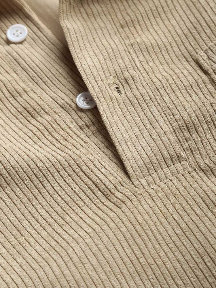 Riolio Shirts for Men Corduroy Long Sleeves Shirt Half Button Solid Blouses Fall Spring Streetwear Overshirts Tops with Pocket