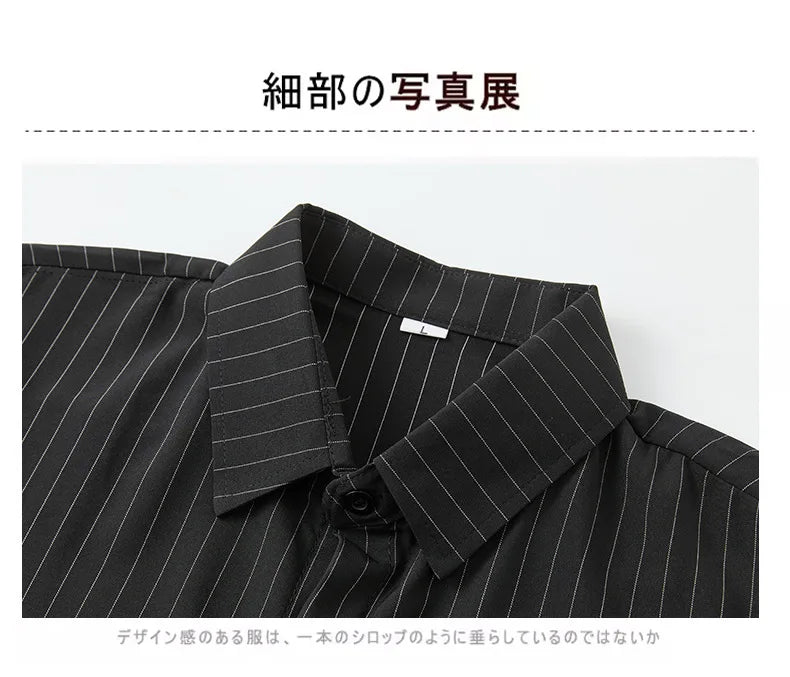 Riolio  New Naples Business Men Shirts Light Luxury Textured Lapel Striped Long Sleeve Cardigan Leisure Premium Commuter Blouse S-4XL