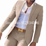 Riolio 2 Pieces Beige Suit for Men Slim Fit Wedding Groom Tuxedo Groomsmen Suits Male Fashion Smoking Costume Homme Blazer with Pants