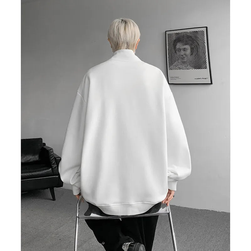 Riolio Men hoodie  Stand Collar Half Zip Sweatshirt Star Shoulder Design New Fashion Casual Streetwear Comfort Athletic Pullover