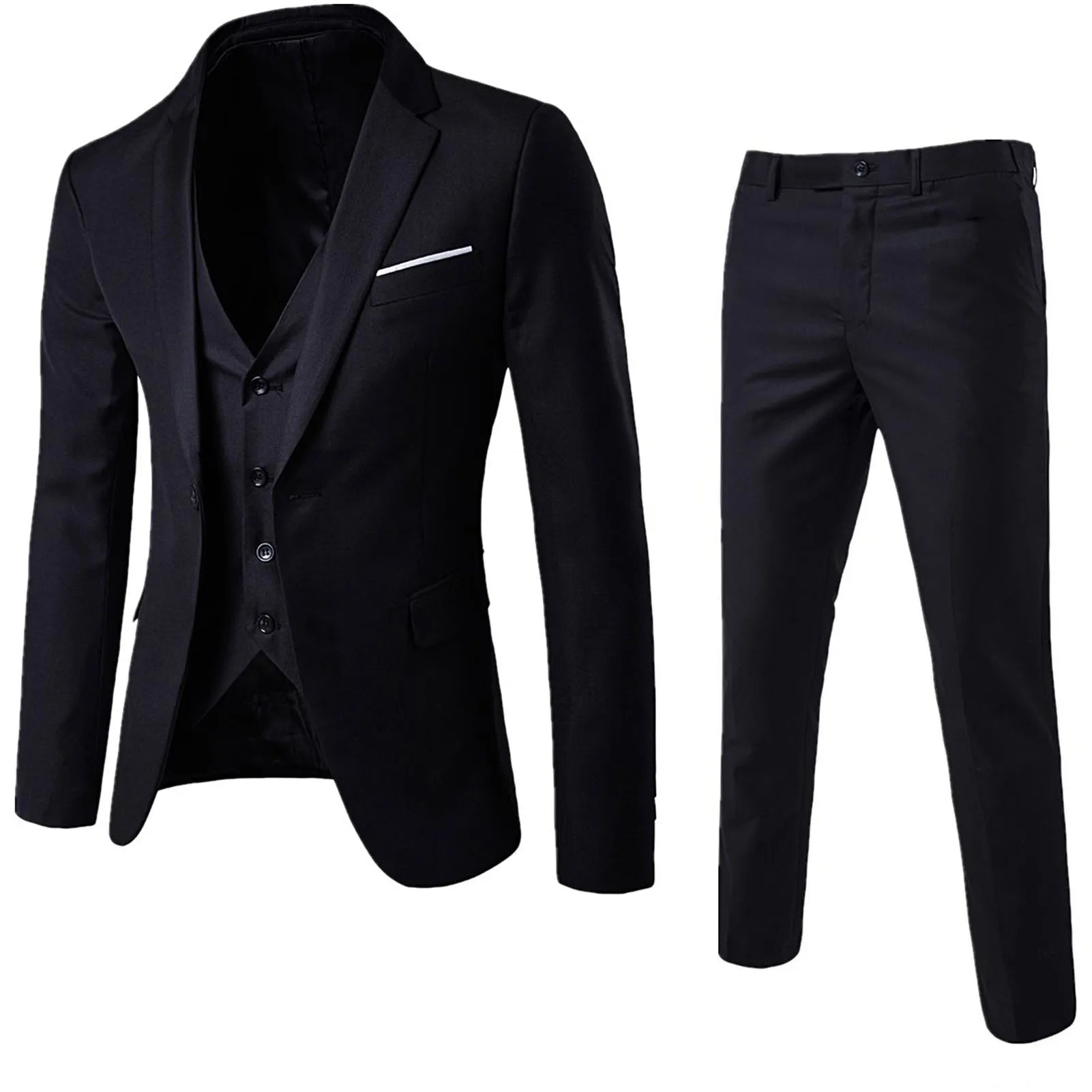 Riolio suit fashion 3pcs Suit Men Slim Formal Suit Solid Color Blazer Vest Pants Set 3 Piece Mens Suit Business Suit costume homme костюм мужской