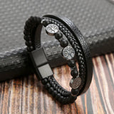 Riolio Hot Fashion Beads Leather Bracelet Men Classic Tiger Eye Beaded Multi Layer Leather Bracelet For Men Jewelry Gift