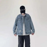 Riolio Blue Black Denim Jacket Men Fashion Retro Pocket Denim Jacket Men Streetwear Hip-hop Loose Bomber Jacket Mens Vintage Jackets