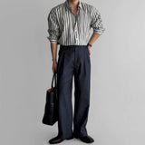 Riolio New Naples Business Men Shirts Light Luxury Textured Lapel Striped Long Sleeve Cardigan Leisure Premium Commuter Blouse M-2XL