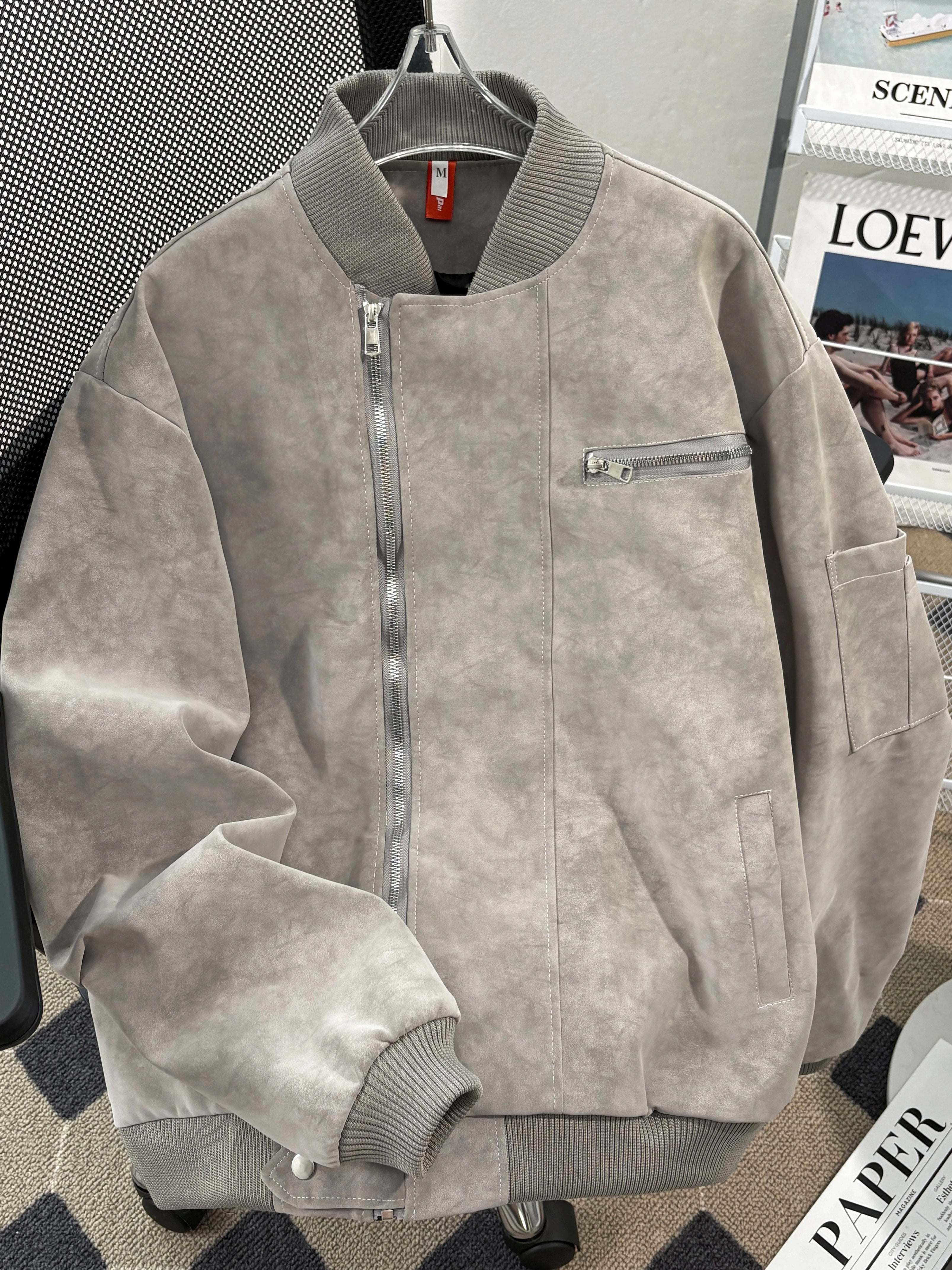 Riolio American Baseball Jacket Men's Autumn Winter Korean Style Trendy Loose Silhouette Work Jacket Handsome High-end Motorcycle Suit