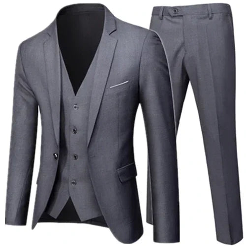 Riolio Business Suit Jacket Coat Blazers Trousers Waistcoat Men Wedding Three Pieces Pants Vest Large Size Professional Dress 3 Pcs Set