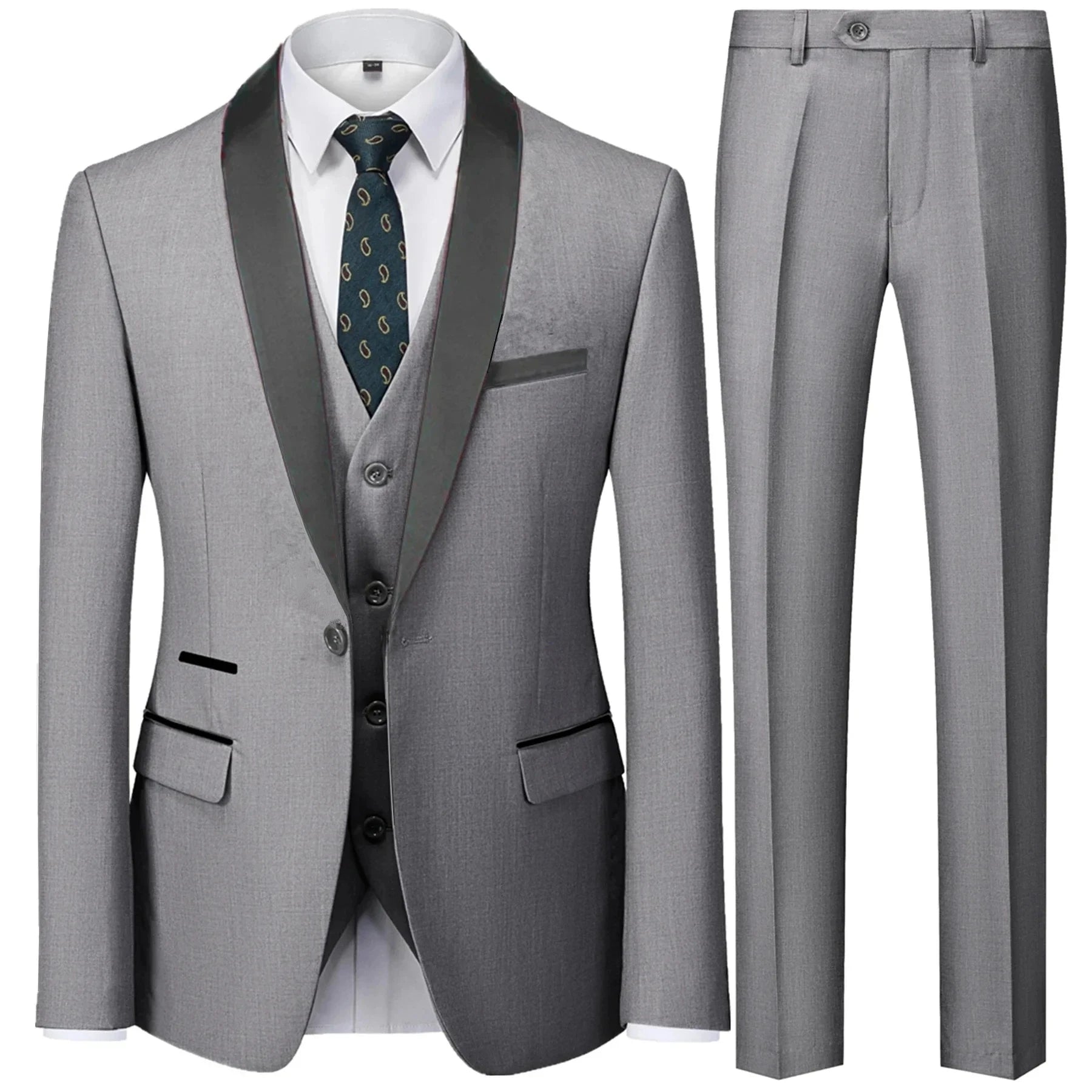 Riolio Suit Coat Pants Vest 3 Pcs Set / Fashion Men's Casual Boutique Business Wedding Groom Dress Blazers Jacket Trousers