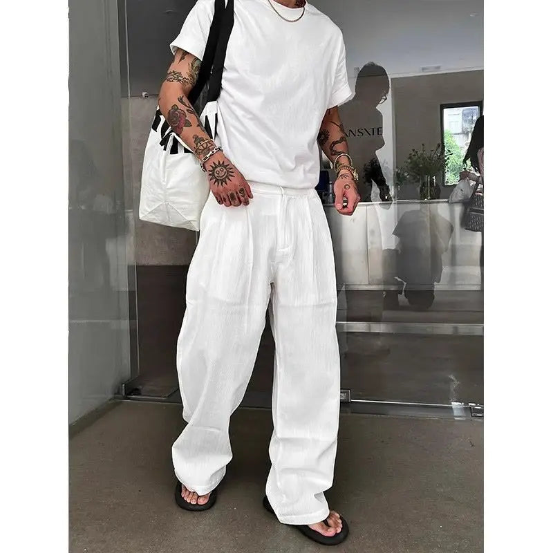 Riolio Summer Cityboy Pants Texture Soft Single Pleated Straight Casual Pants Men's Korean Retro High-end Loose Trousers Aesthetic Wear