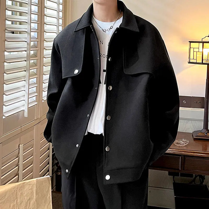 Riolio Winter Short Woolen Coat Men Warm Retro Thickened Woolen Jacket Men Streetwear Korean Loose Woolen Coat Mens Oversized Overcoat