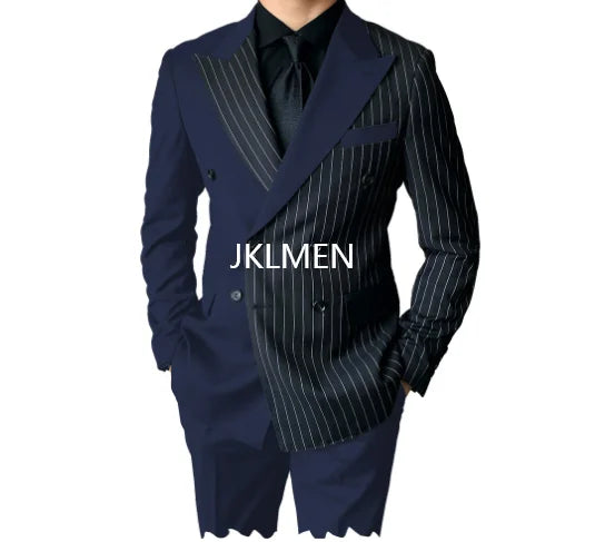 Riolio Men's Suits Blazer Autumn Striped Men Blazer Fashion Double  Jacket Coats 2pcs Casual Business Tuxedo Costume