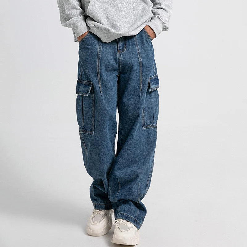 Riolio Men Baggy Oversize Cargo Jeans Male Wide Streetwear Hip Hop Pants Harajuku Fashion Straight Leg Black Blue Loose Denim Pants
