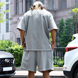 Riolio Summer New Men's Set Japanese Style Plus Size Casual Loose Sports Suit Short Sleeve T-shirt Shorts Two-piece Men's Clothing