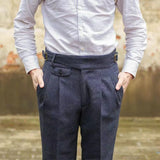 Riolio Vintage Gurkha Pants Men England Style High Waist Smart Casual Straight Trousers Autumn Winter Woolen Fashion Naples Suit Pant