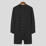 Riolio Sexy Pajamas Jumpsuit Men Solid Color Tight O Neck Long Sleeve T Shirt and Shorts New One-piece Buttons Home Clothes