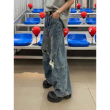 Riolio High Street Hip Hop Men and Women Trendy Personality Straight Tube Destruction Washed Jeans Autumn Loose Retro Casual Pants