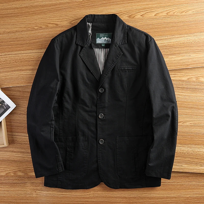 Riolio American Retro Casual Men's Cotton Suit Jaet Anti-Wrinkle Turn-down Collar Commute Faionable Urban Sle Spring Autumn