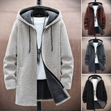 Riolio Autumn Winter Men Hooded Sweater Thicken Long Sleeve Drawstring Plush Lining Mid-Length Knitting Jacket Male Coat Streetwear