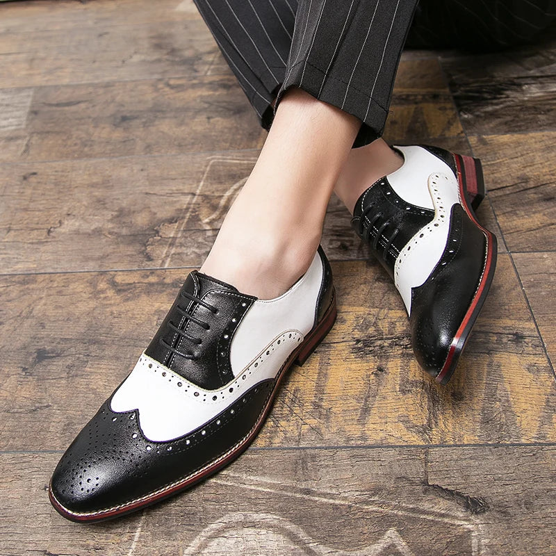 Riolio Men Dress Shoes Handmade Brogue Style Paty Leather Wedding Shoes Men Flats Leather Oxfords Formal Shoes Loafers Party Flats