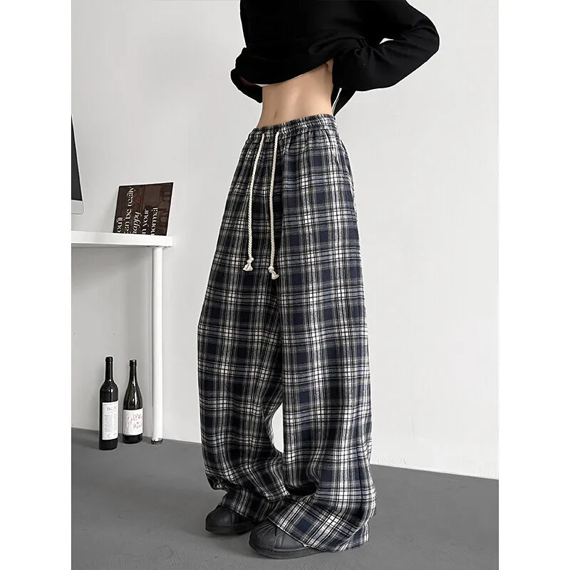 Riolio Summer Casual Pants Men Oversized Retro Plaid Pants Men Streetwear Hip-hop Loose Wide Leg Pants Mens Trousers Plus Size 5XL
