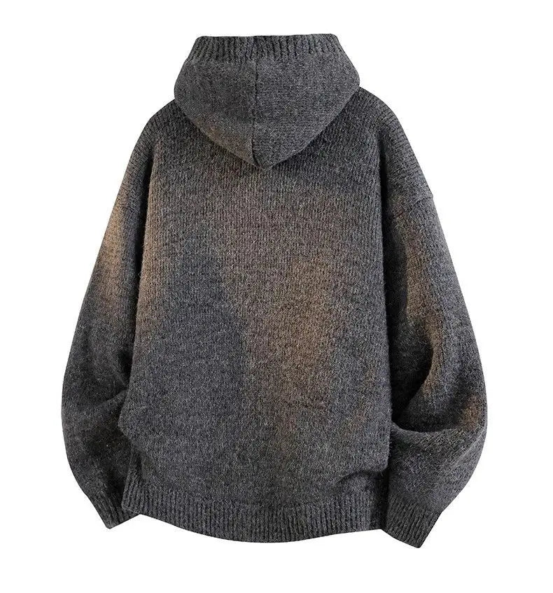 Riolio American-style autumn/winter streetwear unisex trendy hooded knit sweaters for couples with loose-fit retro Harajuku casual tops