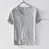 Summer T Shirt Men Linen Cotton Short Sleeve Tshirt V-neck Tops&Tee Breathable Comfortable Slim T-shirt Men Dropshopping