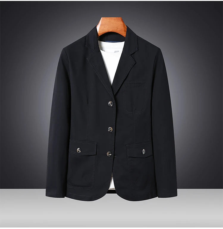 Riolio Men's Premium Suit Jacket Spring Autumn Casual Workwear Pure Cotton Jacket Men's Korean Version Slim Fit Loose Plus Size Suit