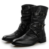 Riolio Men's Leather Boots High Quality Biker Boots Black Punk Rock Shoes Men's Women's Tall Boots Size 38--48
