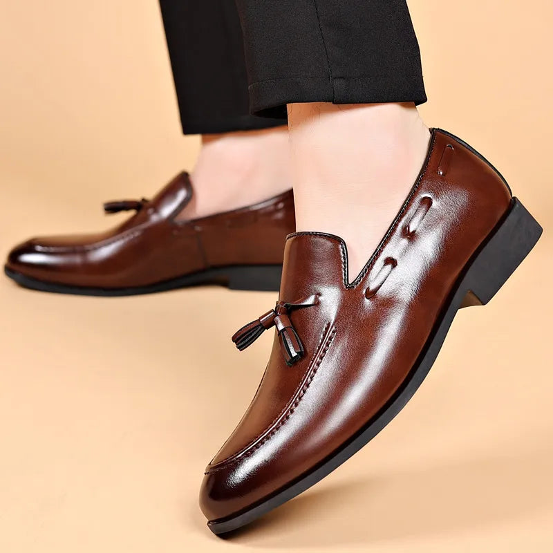 Riolio Designer Style Dress Shoes for Men Brand New Business Casual Shoes Slip on Leather Shoes Plus Size for Men Wedding Party Shoes