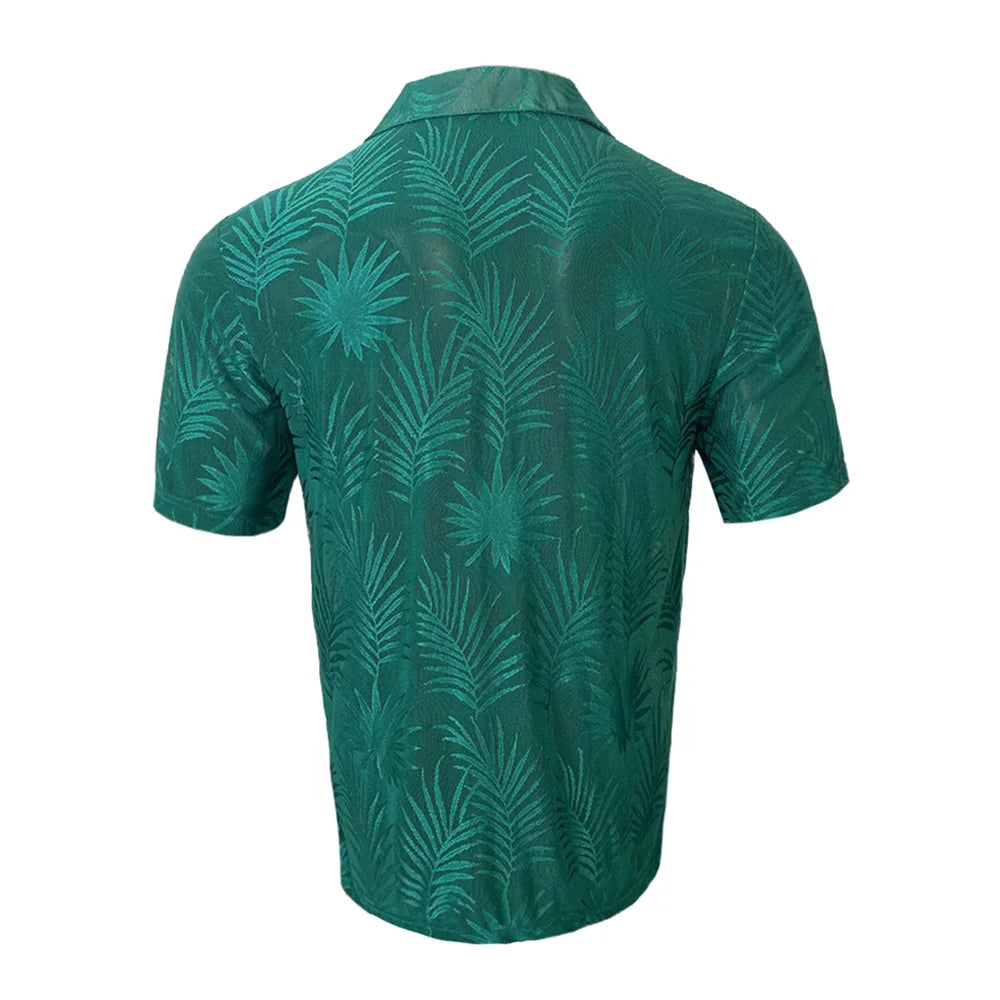 Riolio Men Y2k Leaf Print Hollow Casual Shirt Breathable Thin Streetwear Beach Vacation Harajuku Personality Versatile Tops Summer
