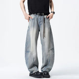 Riolio Mens Loose Fit Patchwork Wide Leg Washed Jeans Vintage Denim Pants Casual Streetwear Comfort Trendy Baggy Trousers Hip Hop