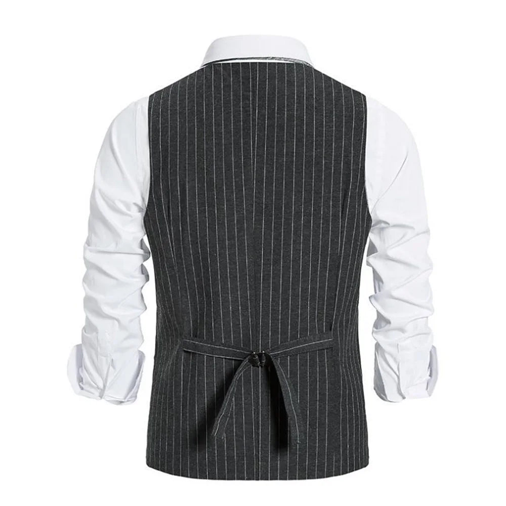 Riolio Business Casual Men Suit Stripe Vest Waist Belt Slim Temperament Retro Body Shaping Single Breasted  Fashion Tank Top 2024 New