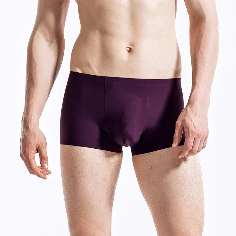 Riolio Seamless Ice Silk Underwear Men's Ultra-thin Boxer Shorts One-piece Mid-waist Summer Panties Trunk