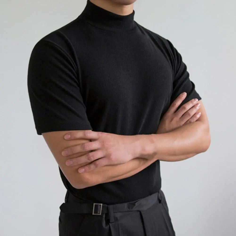 Riolio Men T-shirts Summer Fitness Short Sleeve Tees High Collar Basic T-shirt Base T Shirt for Men's Tops camisa masculina