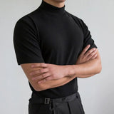 Riolio Men T-shirts Summer Fitness Short Sleeve Tees High Collar Basic T-shirt Base T Shirt for Men's Tops camisa masculina