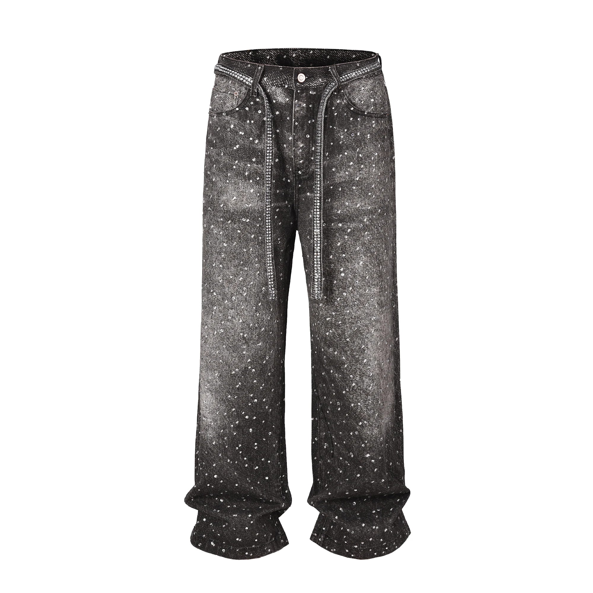 Riolio Full Rhinestone Print Washed Blue Baggy Jeans Mens and Women Ropa Hombre Streetwear Solid Casual Denim Trousers Loose Cargos