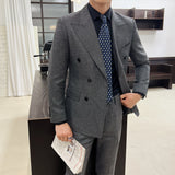 Riolio prom suit (Jacket+Pants) Autumn New Men Vintage Luxury Double Breasted Slim Suit Formal Groom Wedding Tuxedo Mens Work Party Suit 2 Piece