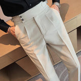 Riolio Men's Luxury Draped Baggy Suit Pants Casual Button-down Solid Color Straight Premium Elegant Dress Pants New