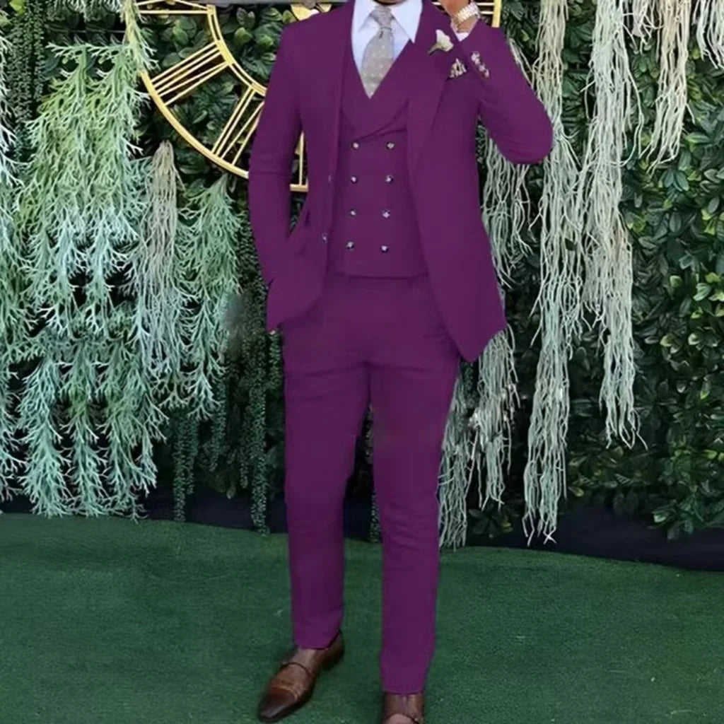 Riolio prom outfits for guys Men's Slim-fit Three-piece Suit,Three-piece Set of Vest, Blazer and Trousers, Ideal for Weddings, Business and Formal Occasions