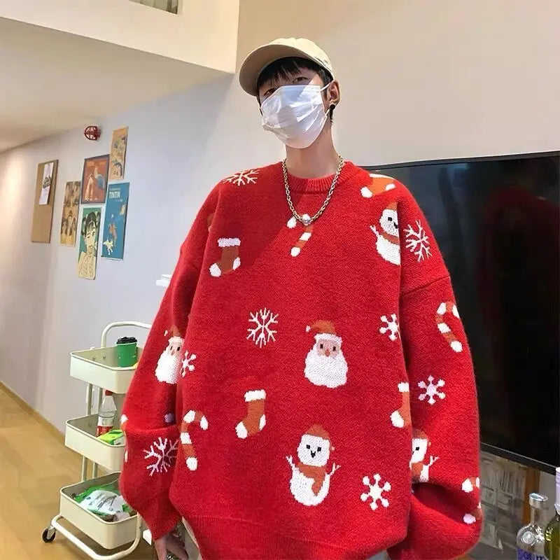 Riolio Oversize Ugly Christmas Sweater Korean Santa Claus Knitwear Sweater Male Loose  Winter Versatile Couple Pullovers Man Clothes