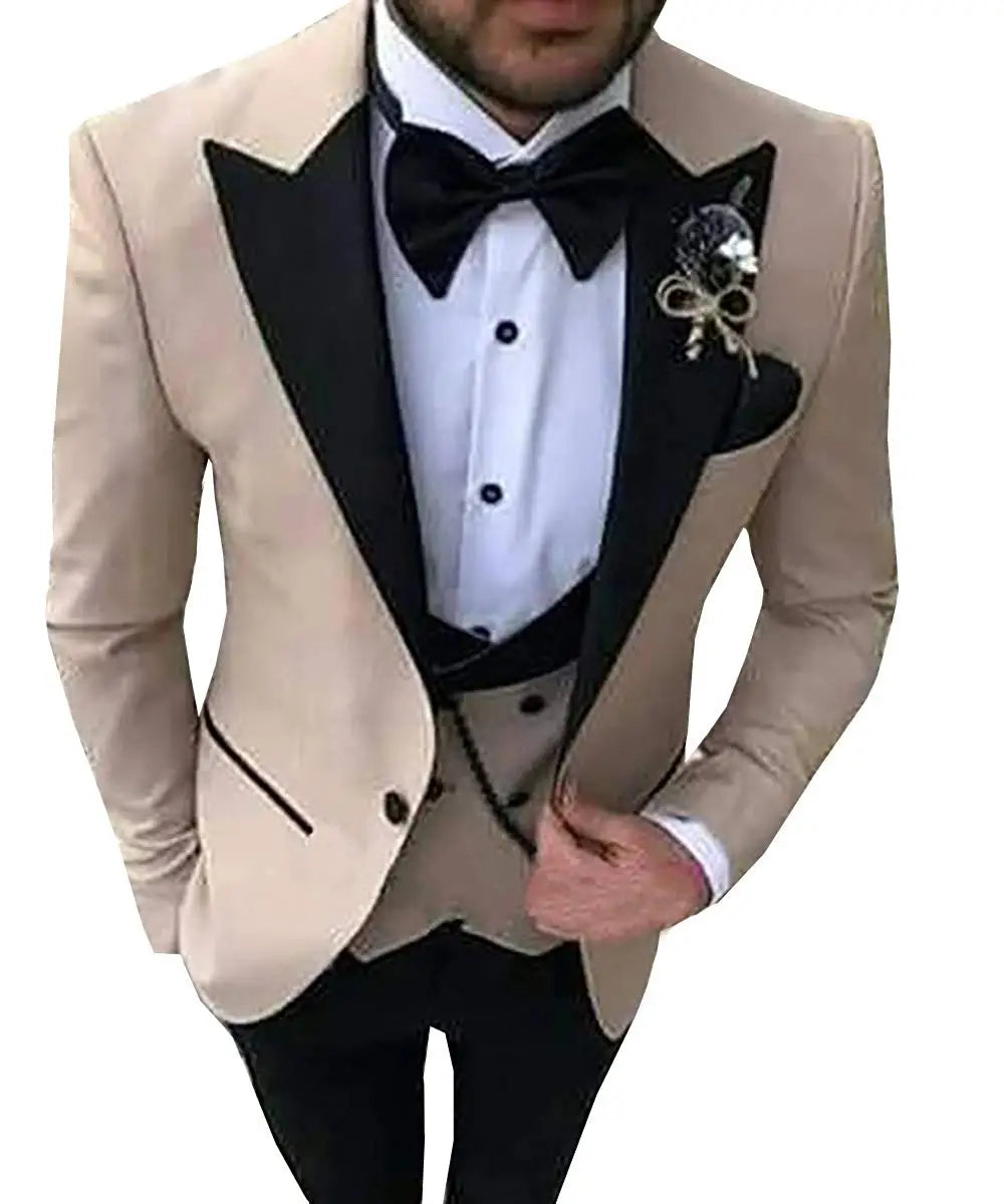Riolio prom suit Men 3 Pieces Suits For Men Custom Made Groom Groomsmen Tuxedos Wedding Men Suit Terno Masculino(Jacket+Pant+Vest)